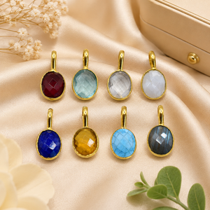 จี้รูปไข่พลอยซิทริน |   จี้คริสตัลสีเหลืองทรงเหลี่ยมประดับขอบทอง - Product Image 5