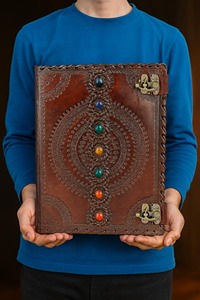 Handmade Leather Journal: Embossed Seven Chakra Stone <b>Book</b> of Shadows - Product Image 6