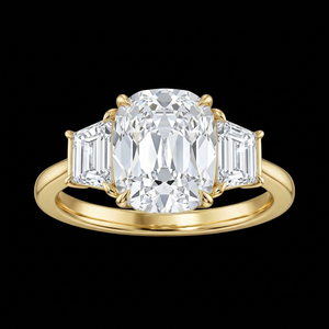 Bague en diamant taille coussin spectaculaire avec sertissage latéral en forme de trapèze et motif inspiré des mines anciennes - Product Image 1