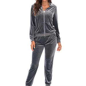 Women's <b>Velvet</b> 2-Piece <b>Tracksuit</b> Full Sleeve Hooded Solid Color Loose Fit Casual Set All Seasons Anti-Pilling Long Pants Top - Product Image 6