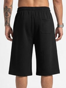 Shorts Bermuda en Coton Noir pour Homme, Taille Élastique avec Cordon de Serrage, Couleur Unie Décontractée avec Poches, Taille Mi-Haute en Tissu Tricoté - Product Image 2