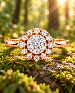 Anillo de Compromiso de Oro Rosa Sólido de 14k con Diamantes Naturales en Racimo, Diseño Floral con Halo, Certificado, Regalo de Aniversario de Bodas - Product Image 3