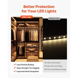 Paquete de 6 Perfiles de Aluminio LED en Forma de U de 3.3 Pies/1M con Cubierta Blanca, Tapas Finales y Clips de Montaje para Tiras LED de Techo - Product Image 3