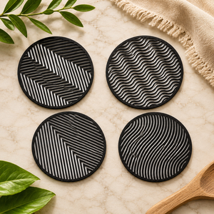 Modern Geometric Laser Cut Solid Wood Coaster Handcrafted Heat Resistant Drink Mat Contemporary <b>Table</b> <b>Protector</b> Coffee Tea - Product Image 1
