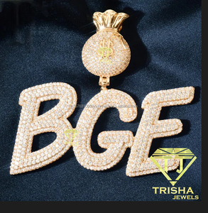 Iced Out "BGE" <b>Initial</b> <b>Necklace</b> Moissanite Diamond Custom Letter Pendant Hip Hop Bling Chain Luxury Jewelry Gift - Product Image 4