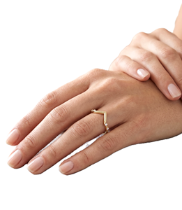 Fashion Jewelry Dainty Round Cut Lab Diamond 18K Solid Gold Chevron V Shape Ring Beaded Milgrain Minimalist Curved <b>Stacking</b> Ring - Product Image 5