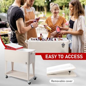 Carrello Frigo Rettangolare in Plastica da 80QT con Gambe in Ferro, Scatola Bianco Latte e Coperchio Rosso 87.5*38.5*91cm - Frigoriferi e Contenitori Termici - Product Image 5