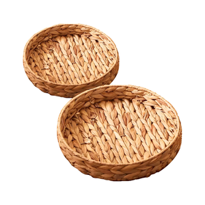 Ensemble de 2 plateaux de service en jacinthe d'eau, paniers ronds tressés, style rustique naturel, pour fruits et pain, pour la cuisine - Product Image 1