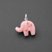 Pendentif Éléphant en Quartz Rose Naturel, Plaqué Argent, Sculpté à la Main, Breloque Animale en Pierre Rose, Bijou Totem en Cristal de Guérison