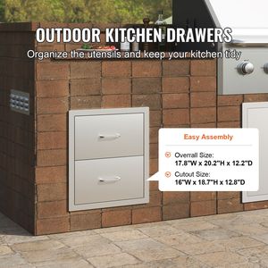 Soluzione di Stoccaggio per Cucina Esterna 17.8W X 20.2H X 12.2D Pollici, Cassetti Doppi per BBQ a Incasso con Maniglia in Acciaio Inox per BBQ da Isola - Product Image 2