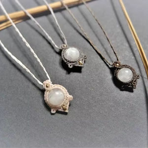 Collier en macramé fait main, perle, pierre précieuse, bohème, réglable, bijoux de guérison - Product Image 1