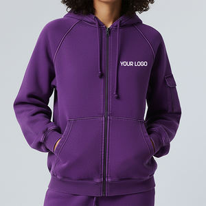 Sudadera con Capucha y Cremallera para Mujer, Color Morado, Manga Larga, Felpa de Algodón, Informal, para Otoño, con Logotipo Frontal y Bolsillos, Precio Económico - Product Image 1
