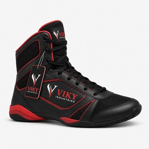 Calzado de Boxeo VIKY INDUSTRIES con Cordones, Malla Transpirable, Negro y Rojo, Caña Alta, para Entrenamiento y Combate, Superventas, Servicio OEM - Product Image 1