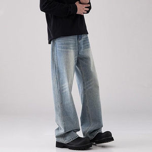 Jean décontracté vintage pour homme, coupe ample, jambe large, en denim noir, style streetwear hip-hop tendance - Product Image 4