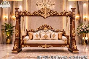 Exclusivo Conjunto de Columpio Jhula de Madera de Teca Tallado a Mano Royal Darbar, Estilo Estético, Columpio/Onjhal de Madera con Tallado de Águila para Interiores, Venta en EE. UU. - Product Image 5