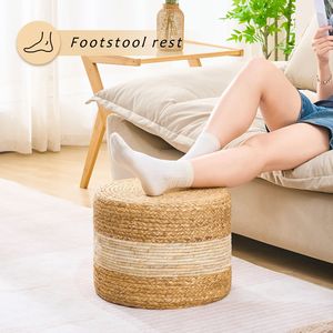 Poggiapiedi Quadrato Bianco Fatto a Mano in Giacinto d'Acqua Naturale con Contenitore per Arredamento Casa e Uso Alberghiero - Product Image 3