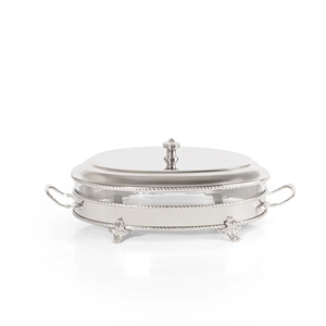 Luxury Durable Oval Chafing Dish Stainless Steel Glass Serving <b>Warmer</b> Lid Silver Finish Side Metal Handles for <b>Buffet</b> Catering - Product Image 3