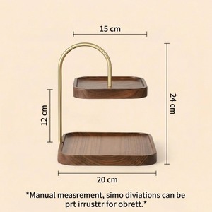 Présentoir multifonctionnel rond en bois à deux niveaux avec support doré, design minimaliste pour l'organisation du bureau - Product Image 3