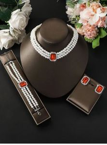 ชุดเครื่องประดับสไตล์โบฮีเมียนวินเทจ ประดับด้วยเพทายสีเขียว สร้อยคอ ต่างหู กำไลข้อมือ ประดับคริสตัลและมุก สำหรับงานแต่งงาน - Product Image 2