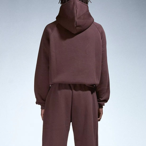 Survêtement à capuche zippé marron pour homme, couleur unie, décontracté, avec poches latérales, en coton respirant - Product Image 2