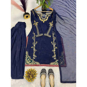 Designer Silk Salwar Kameez Party Wear <b>Top</b> with Farshi Elegant <b>Wedding</b> Attire - Product Image 5