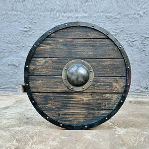 Escudo de madera de estilo medieval, hecho a mano, redondo, para fiestas de disfraces, festivales históricos, actuaciones teatrales y escenarios. - Product Image 2