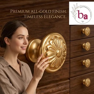 Ba Traditional Cast Iron Flower Drawer <b>Knob</b> <b>Gold</b> Finish Industrial Design Eco-Friendly Durable for Dresser <b>Cabinet</b> Hardware - Product Image 1