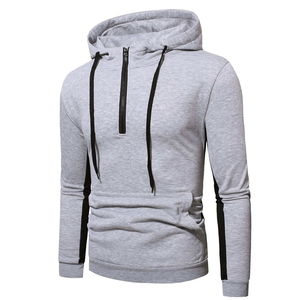 Sweat à capuche zippé pour homme personnalisé en polaire premium avec empiècements latéraux contrastants et cordon de serrage, style streetwear décontracté - Product Image 1