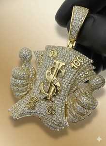 Colgante de mano de rapero con diamantes de moissanita de corte redondo estilo hip hop, chapado en oro amarillo de 14K sobre plata 925, colgante Iced Out. - Product Image 4