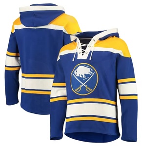 Custom <b>Men's</b> Winter Hooded Ice Hockey Jersey 100% Cotton Blue Yellow White Striped Heat-Transfer Printed Embroidered Team Logo - Product Image 3