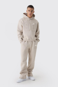Survêtement à capuche gaufré pour homme de haute qualité en molleton de coton, coupe décontractée, style universitaire, deux pièces, respirant, avec logo personnalisé - Product Image 4