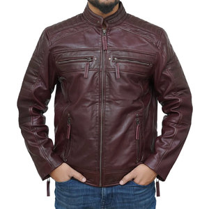 2026 Latest Design <b>Men's</b> Genuine <b>Leather</b> Moto <b>Jacket</b> OEM Service Stand Collar Zipper Closure Solid Color Slim Fit - Product Image 1