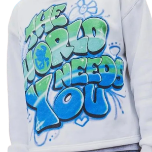เสื้อฮู้ดลายกราฟฟิตีแบบกำหนดเอง โลกต้องการคุณ เสื้อฮู้ดพิมพ์ลาย เสื้อฮู้ดโอเวอร์ไซส์ สตรีทแวร์ เสื้อฮู้ดแบบสวมหัว ผู้ผลิต - Product Image 6