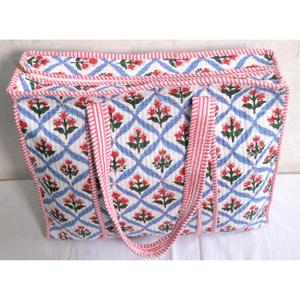 <b>Indian</b> Handmade Cotton Quilted Tote <b>Bag</b> Floral Shoulder <b>Bag</b> Zipper Handbag Boho Shopping <b>Bag</b> - Product Image 3