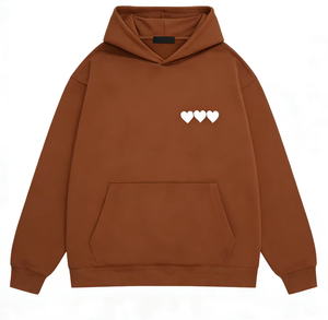 เสื้อฮู้ดผู้หญิงขายส่ง สีพื้น แขนยาว ผ้าฝ้ายถัก 100% ระบายอากาศได้ดี พิมพ์ลายหัวใจด้านหน้า - Product Image 5