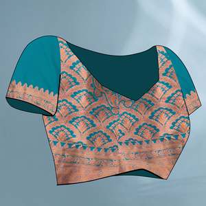 Sari de Seda Paithani con Lunares Morados y Blusa Sin Costuras con Contraste Tejido con Hilo Zari para Vestir de Noche - Product Image 1