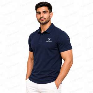 Men's <b>Navy</b> <b>Blue</b> Short Sleeve <b>Polo</b> <b>Shirt</b> Regular Fit Cotton Poplin Casual Wear Front Logo Print <b>Polo</b> t <b>Shirt</b> for Men - Product Image 2