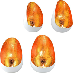Porte-bougies décoratifs bohèmes, blancs avec dorure à l'or à l'intérieur, forme ovale en métal, porte-bougies pour bougies chauffe-plat - Product Image 4