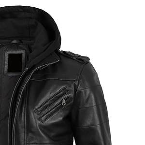 Chaqueta con capucha negra de alta venta con logotipo personalizado para hombre, chaqueta de cuero vintage, chaquetas para hombre, chaqueta de invierno de alta calidad, ropa de calle. - Product Image 6