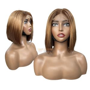 Lace Front <b>Wig</b> <b>Human</b> Hair Bob <b>Wigs</b> 8 Inch Glueless Transparent Lace Vietnamese Remy Hair Average Size Ombre Color - Product Image 2