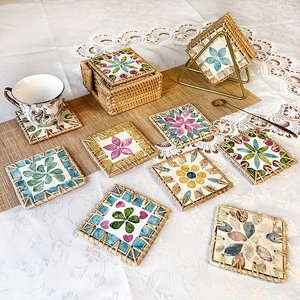 จานรองแก้วและถ้วยชาสานหวายและมุกทรงสี่เหลี่ยมจากโรงงานโดยตรง ใช้งานได้ยาวนานสำหรับรองเครื่องดื่มชา กาแฟ - Product Image 1