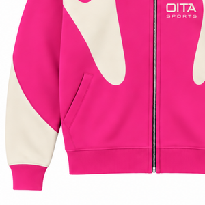 Hot Pink Contrast Panel <b>Zip</b> Up <b>Hoodie</b> Men Streetwear Full Zipper Long Sleeve Casual Fleece Hooded Sweatshirt With <b>Pockets</b> - Product Image 6