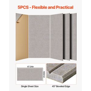 Set di 5 Pannelli Acustici Autoadesivi 47,2 X 23,6 X 0,4 Pollici in Fibra di Poliestere, Pannelli Fonoassorbenti per Pareti - Product Image 6