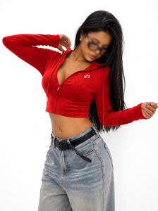 Wholesale Sexy Women's Cotton Blend Hoodies <b>Cropped</b> <b>Zip</b> <b>Up</b> Slim Fit Drawstring High Street Autumn Winter Factory Direct Supplier - Product Image 2