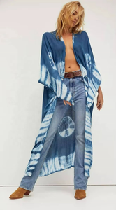 <b>Boho</b> Chic Women's Tie Dye Kimono Simple <b>Summer</b> Short Sleeve V-Neckline <b>Dress</b> Sweet Style with Natural Waistline Woven Washable - Product Image 5