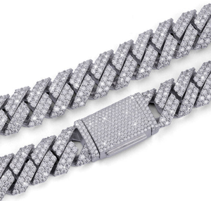 Men's Rhodium Plated Silver Moissanite Prong Set <b>Statement</b> <b>Necklace</b> Link Chain Luxury Style Everyday Wear - Product Image 3