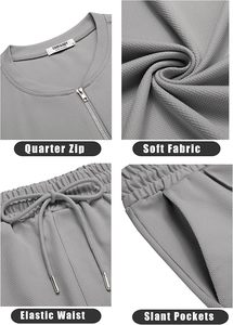 Conjunto de camiseta de manga corta y pantalones cortos de punto de secado rápido de color sólido informal de verano para hombre, gris claro - Product Image 5