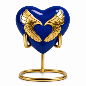 Dark Blue Brass Wings Engraved Heart Shaped <b>Keepsake</b> Cremation <b>Memorial</b> <b>Keepsakes</b> Urn for Funeral Ashes - Product Image 1