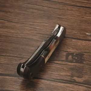 Couteau de poche pliant artisanal de qualité supérieure en acier Damas avec manche en bois et corne, pour le camping en plein air, personnalisable avec étui - Product Image 4