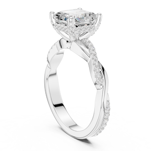 แหวนหมั้นผู้หญิงดีไซน์หรูหรา ทำจากทองคำขาว 14k ประดับเพชรทรง Asscher Cut แบบฝังเพชรเรียงเป็นเกลียว แหวนสัญญาสำหรับเธอ - Product Image 3